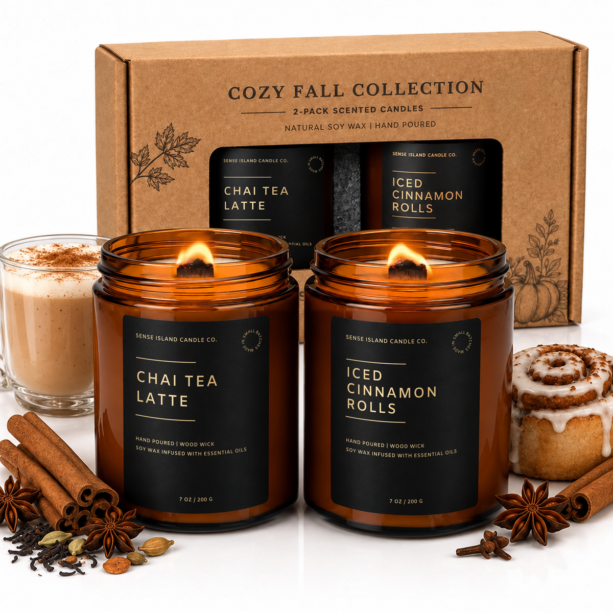 Chai Latte+ Cinnamon Rolls Cozy Fall Candle Gift Pack