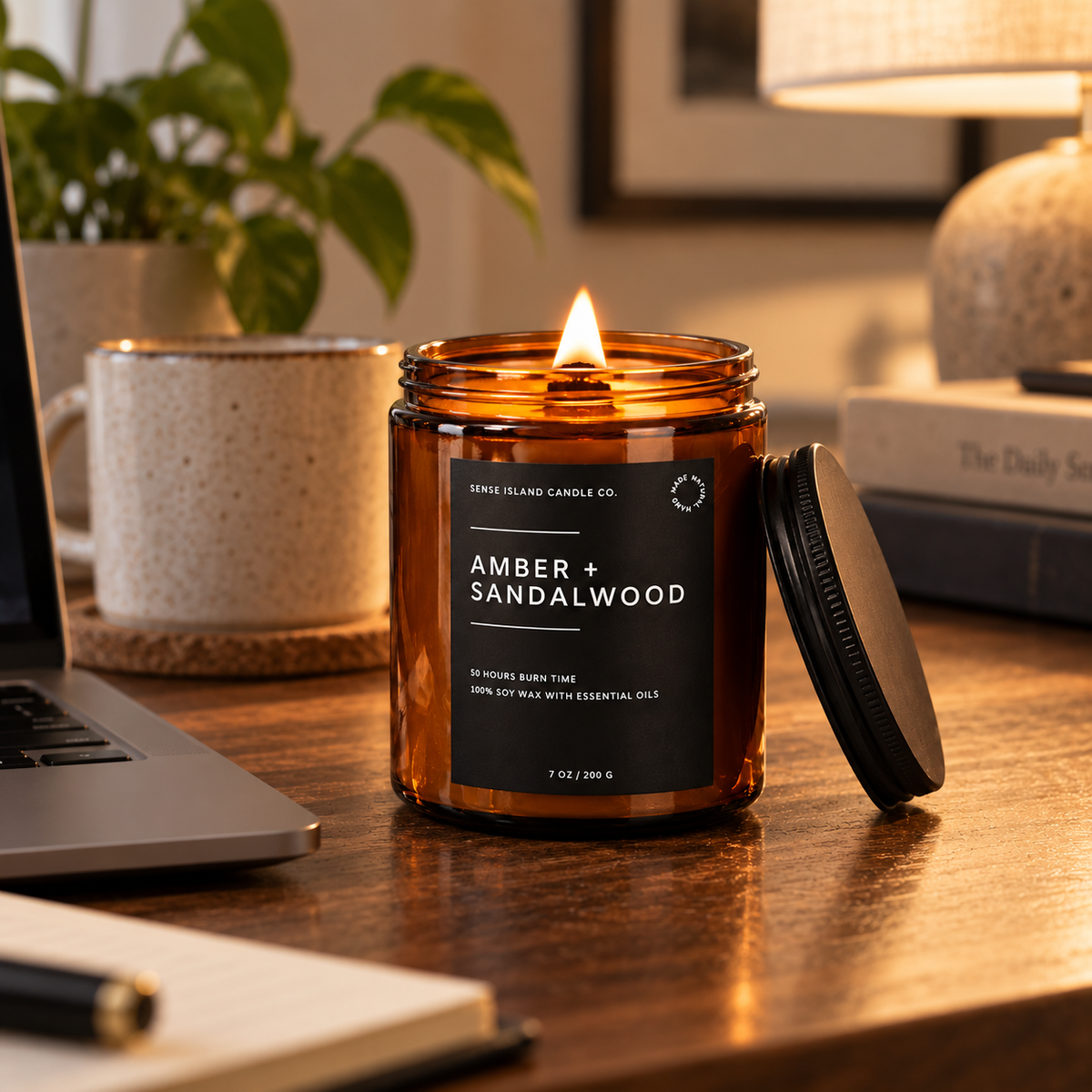 Amber Sandalwood Soy Candle with Wood Wick