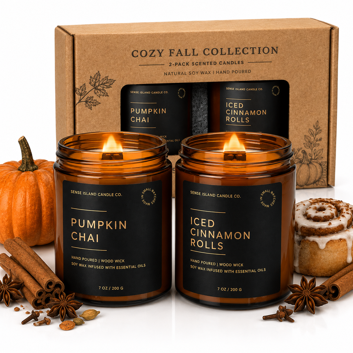 Pumpkin Chai + Cinnamon Rolls Cozy Fall Candle Gift Pack