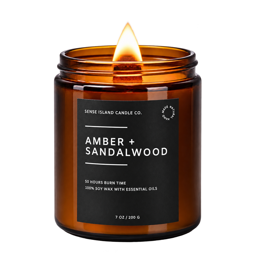 Amber Sandalwood Soy Candle with Wood Wick