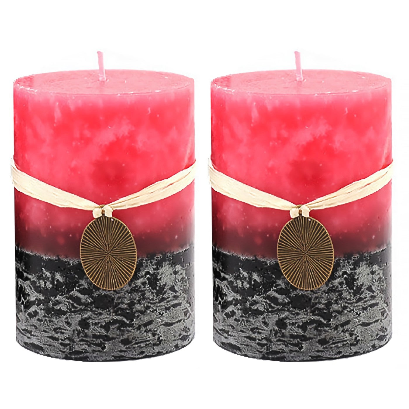 Mottled Pillar Candles 3x4''- Set of 2 | Rustic Home Decor | Rose Mild Fragrance (2 Pack, Pink)