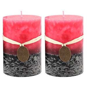 Mottled Pillar Candles 3x4''- Set of 2 | Rustic Home Decor | Rose Mild Fragrance (2 Pack, Pink)
