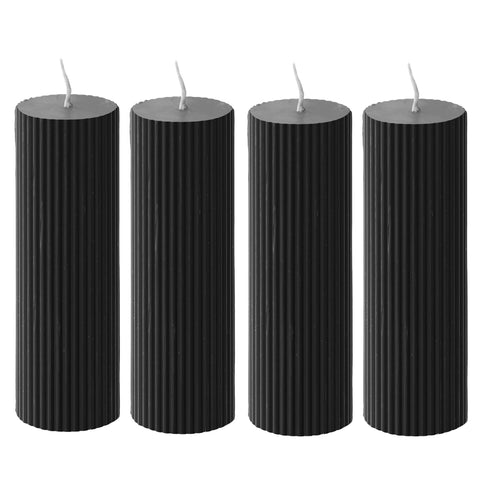 Ribbed Pillar Candles 2x6'' Sandalwood Scented (4 Packs, Black)