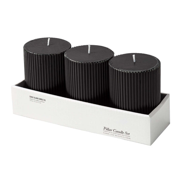 Ribbed Pillar Candles 3x4'' UnscentedModern Home Décor Handmade (3 Packs, Black)