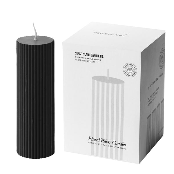 Ribbed Pillar Candles 2x6'' Sandalwood Scented (4 Packs, Black)
