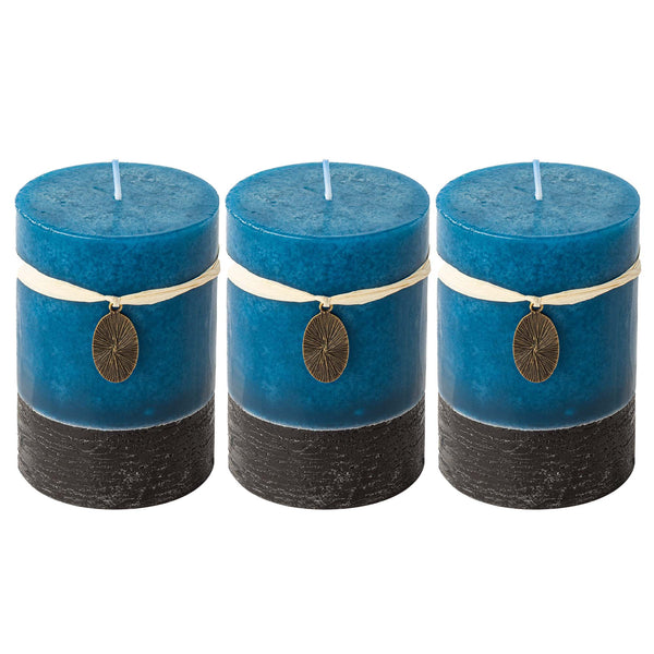 Rustic Pillar Candles Mottled 3x4'' (3 Packs, Blue)