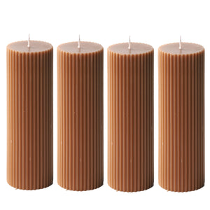 Ribbed Pillar Candles 2x6'', Coffee Scented (4 Packs, Brown)