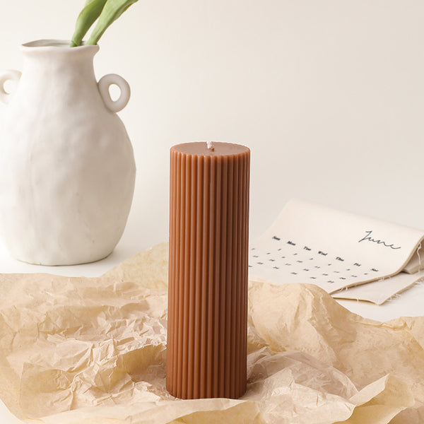 Ribbed Pillar Candles 2x6'', Coffee Scented (4 Packs, Brown)