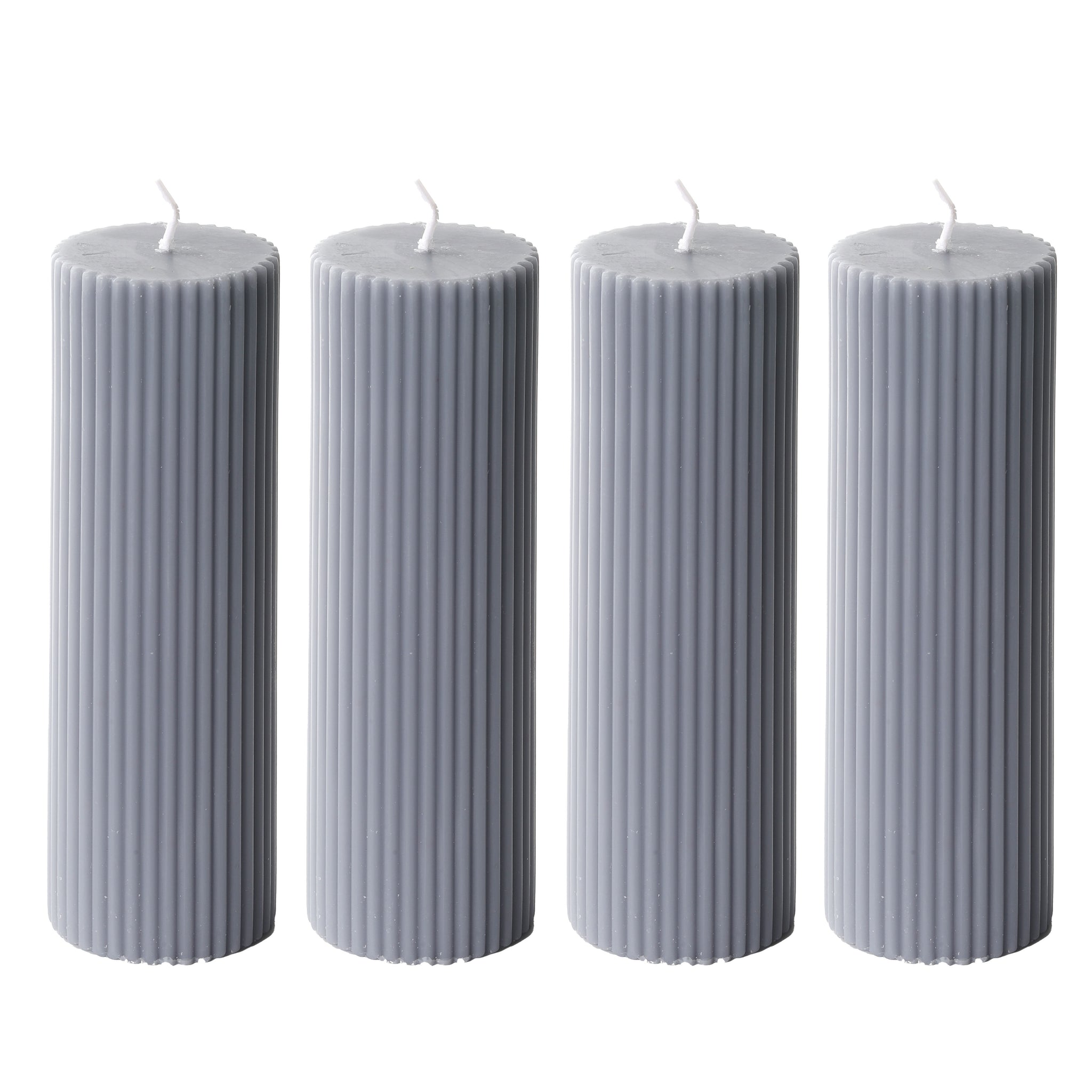 Ribbed Pillar Candles 2x6'' Citrus Bergamot Scented (4 Packs, Gray)