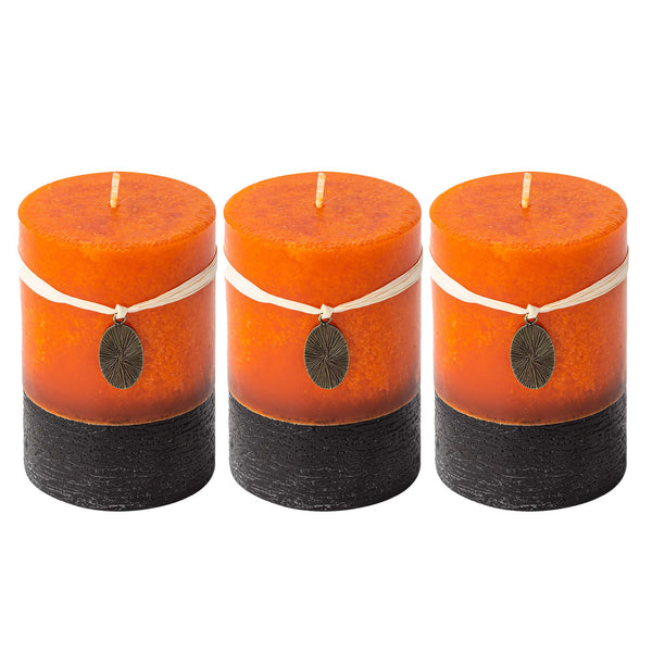 Rustic Pillar Candles Mottled 3x4'' (3 Packs, Orange)