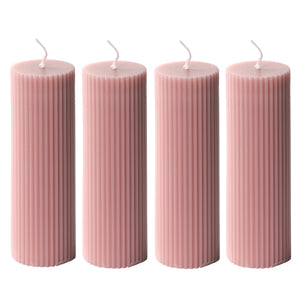 Ribbed Pillar Candles 2x6'' , Rose Scented (4-Pack, Pink Taupe)