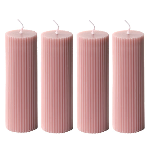 Ribbed Pillar Candles 2x6'' , Rose Scented (4-Pack, Pink Taupe)