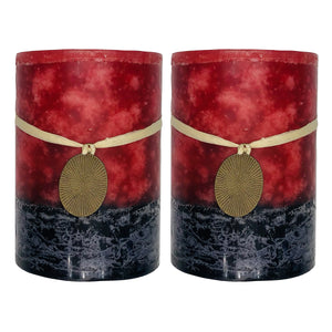 Mottled Pillar Candles 3x4''- Set of 2 | Rustic Home Decor | Gardenia Mild Fragrance (2 Pack, Red)…