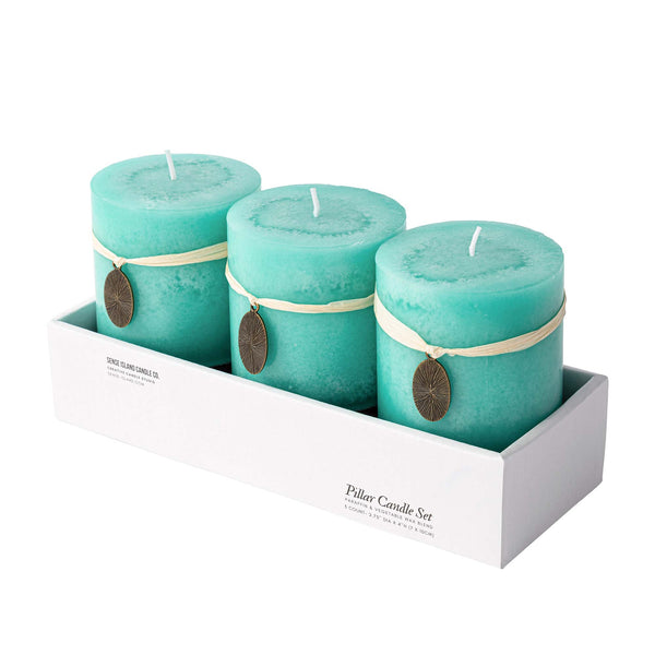 Rustic Pillar Candles Mottled 3x4'' (3 Packs, Turquoise)