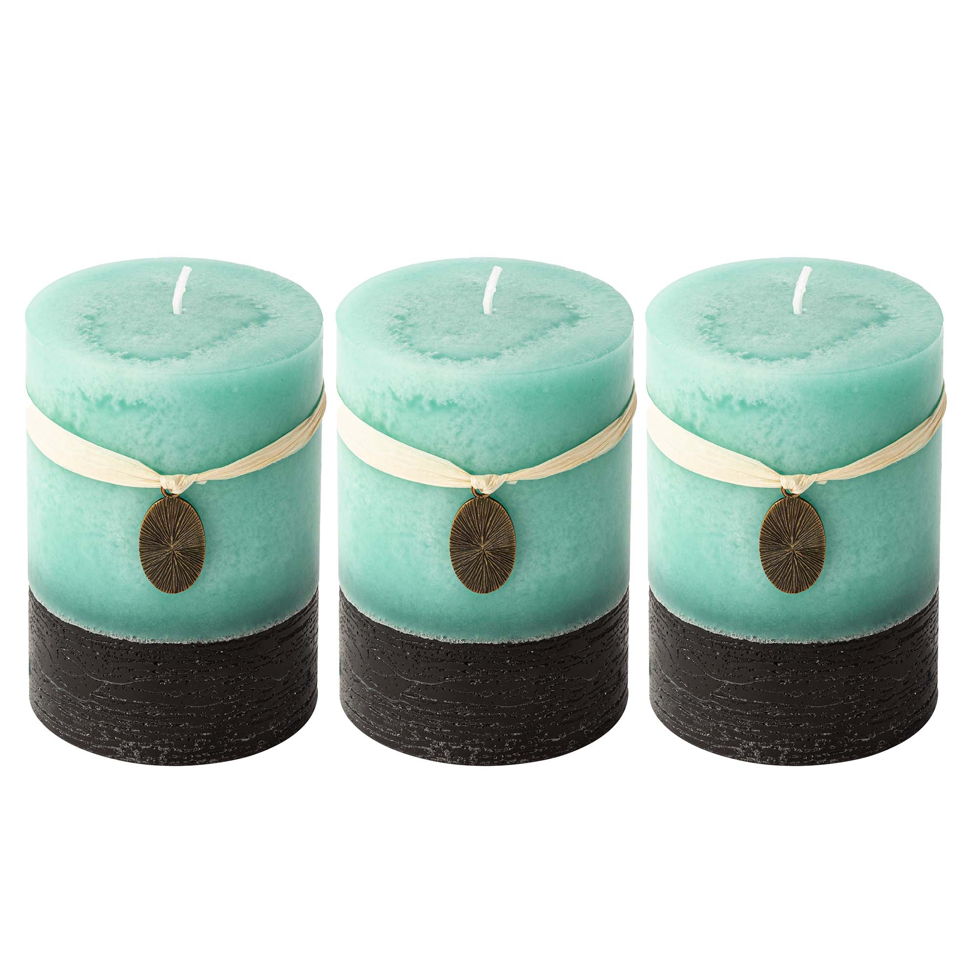 Rustic Pillar Candles Mottled 3x4'' (3 Packs, Turquoise)