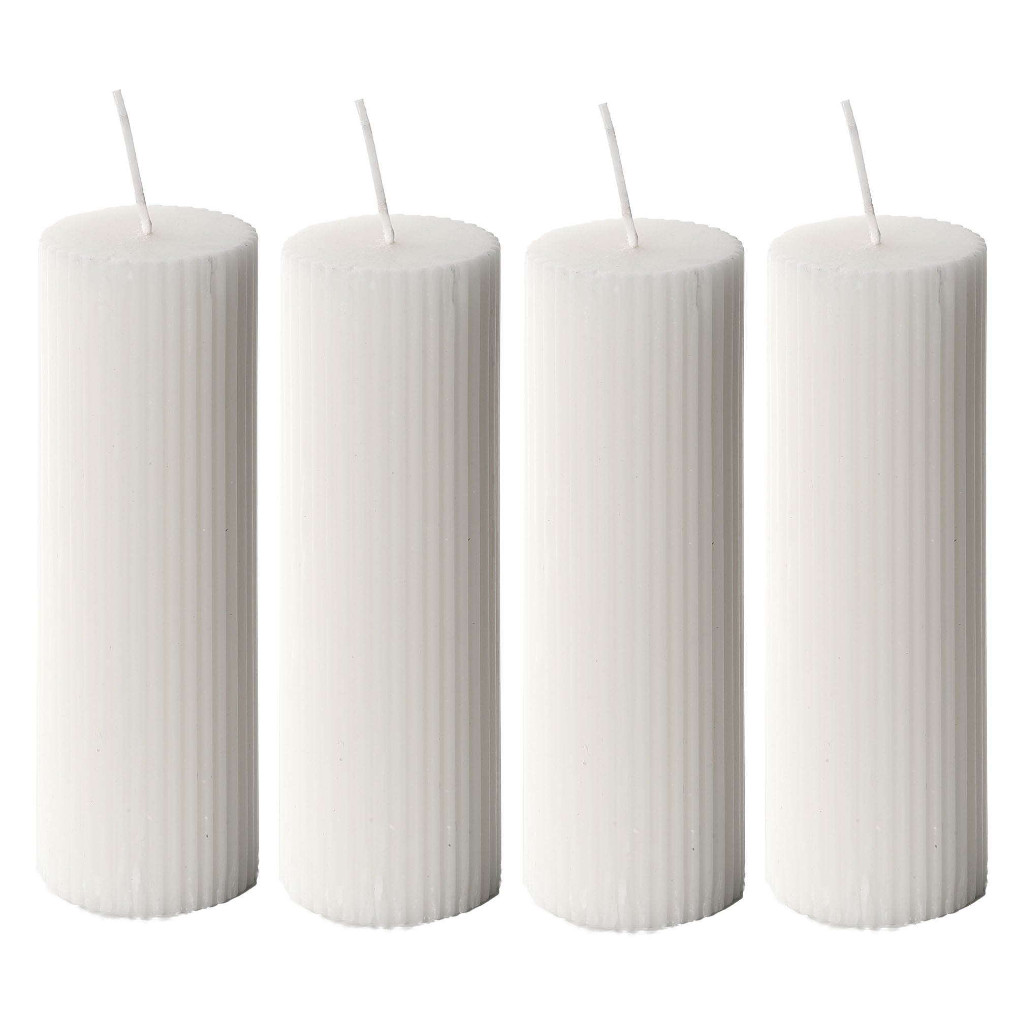 Ribbed Pillar Candles 2x6'' Freesia Scented (4 Packs, White)