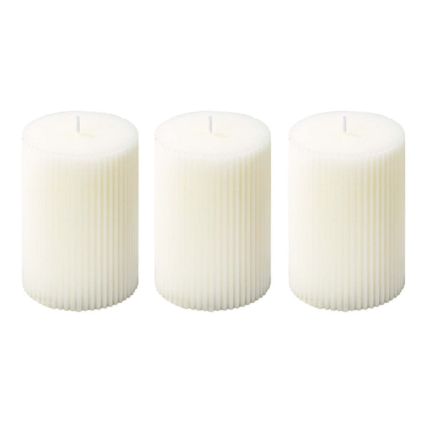 Ribbed Pillar Candles 3x4'' Unscented Modern Home Décor (3 Packs, White)