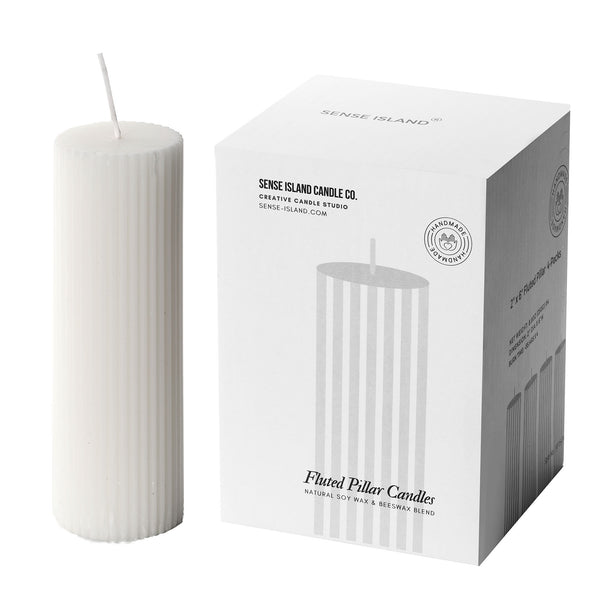 Ribbed Pillar Candles 2x6'' Freesia Scented (4 Packs, White)