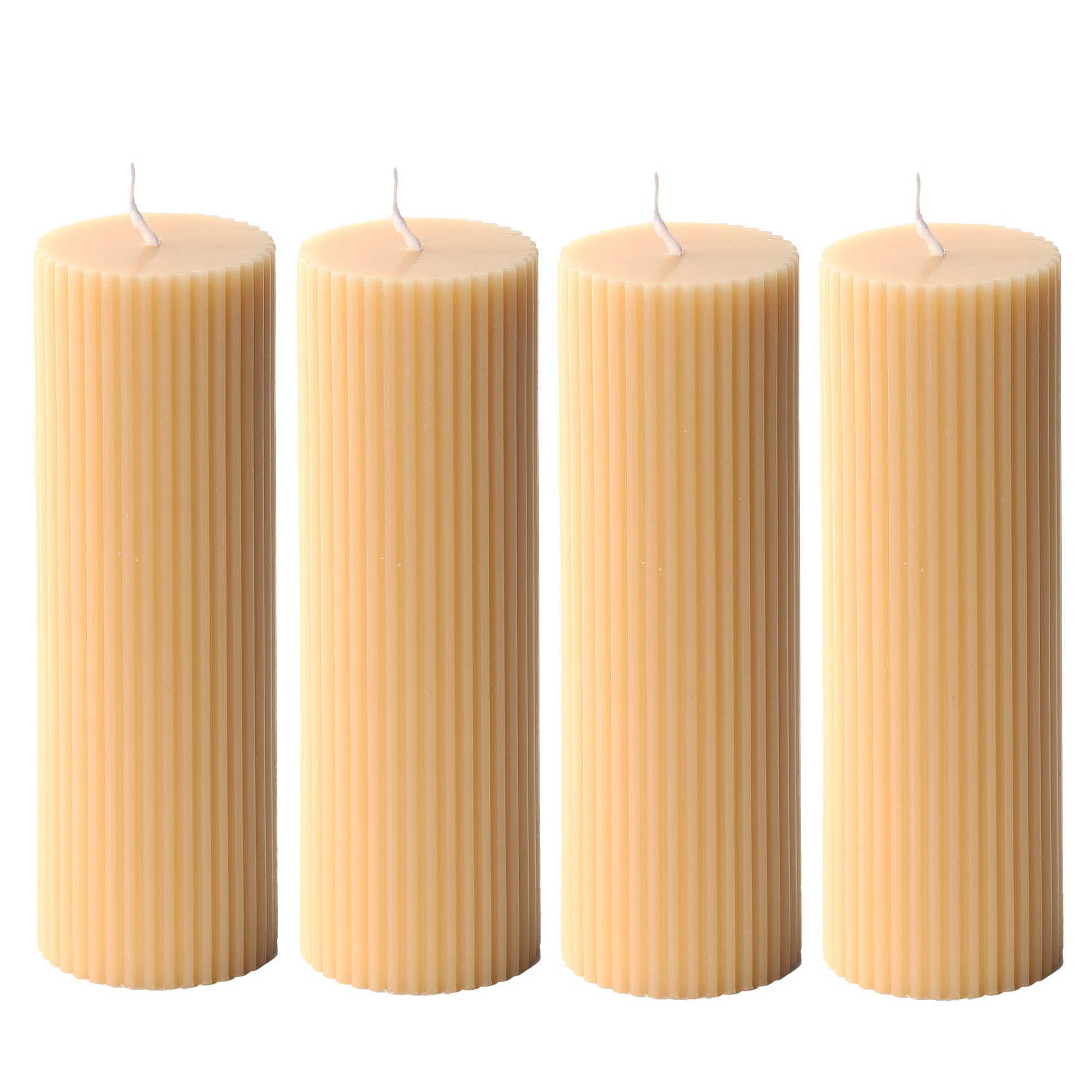 Ribbed Pillar Candles 2x6'' Vanilla Scented (4 Packs, Buff Yellow)