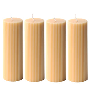 Ribbed Pillar Candles 2x6'' Vanilla Scented (4 Packs, Buff Yellow)