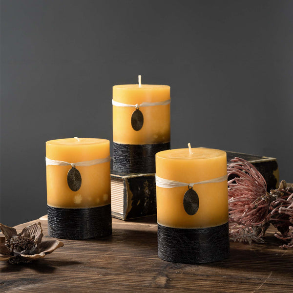 Rustic Pillar Candles Mottled 3x4'' (3 Packs, Yellow)